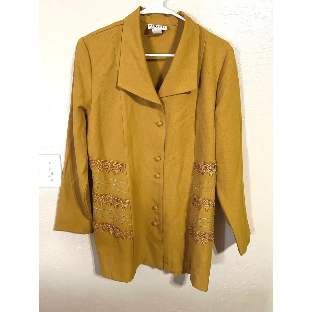 TEMPEST CLOTHING CO Women's Mustard Yellow Blazer Jacket Lace Trim Size Large
